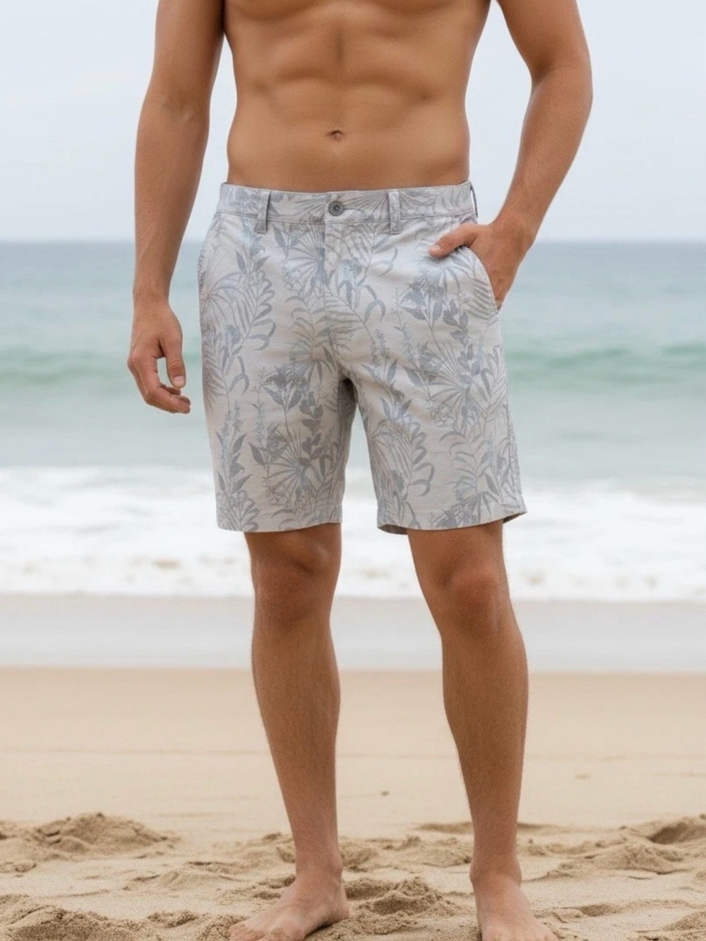 Travis Mathew Gray Tropical-Print Flat Front Shorts